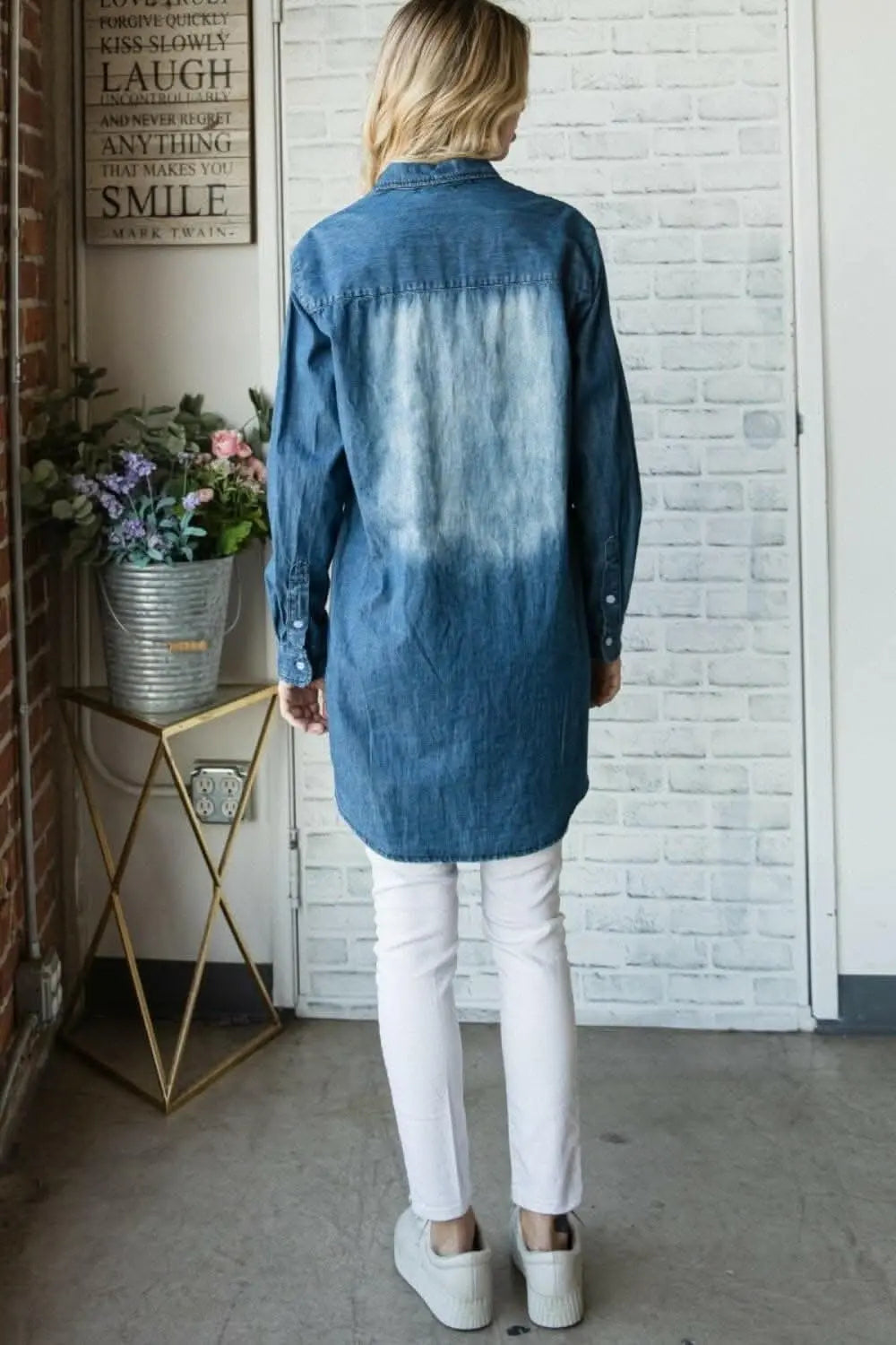 Veveret Denim Button-Up Shirt with Washed Finish - Love Salve